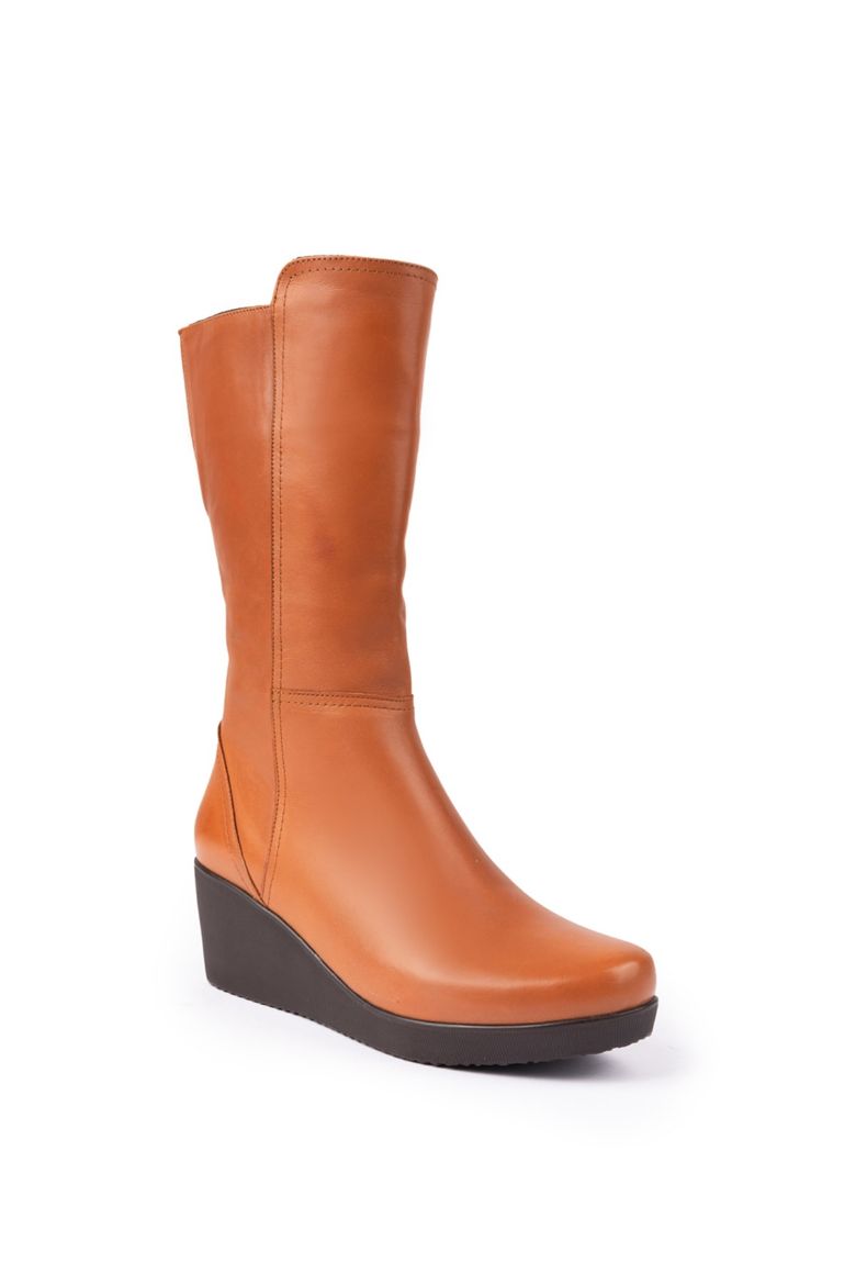 Hakiki Deri Geniş Baldır Kadın Uzun Bot 35-41-42-43-44 Numara Taba resmi