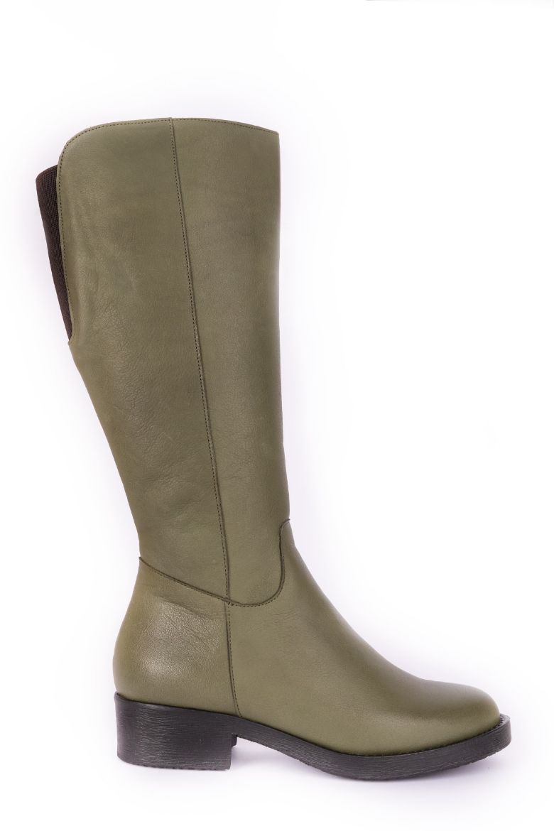 Hakiki Deri 36 Numaradan 41-42 Numaraya Kadar Baldırı Geniş Kadın Çizme Yeşil resmi