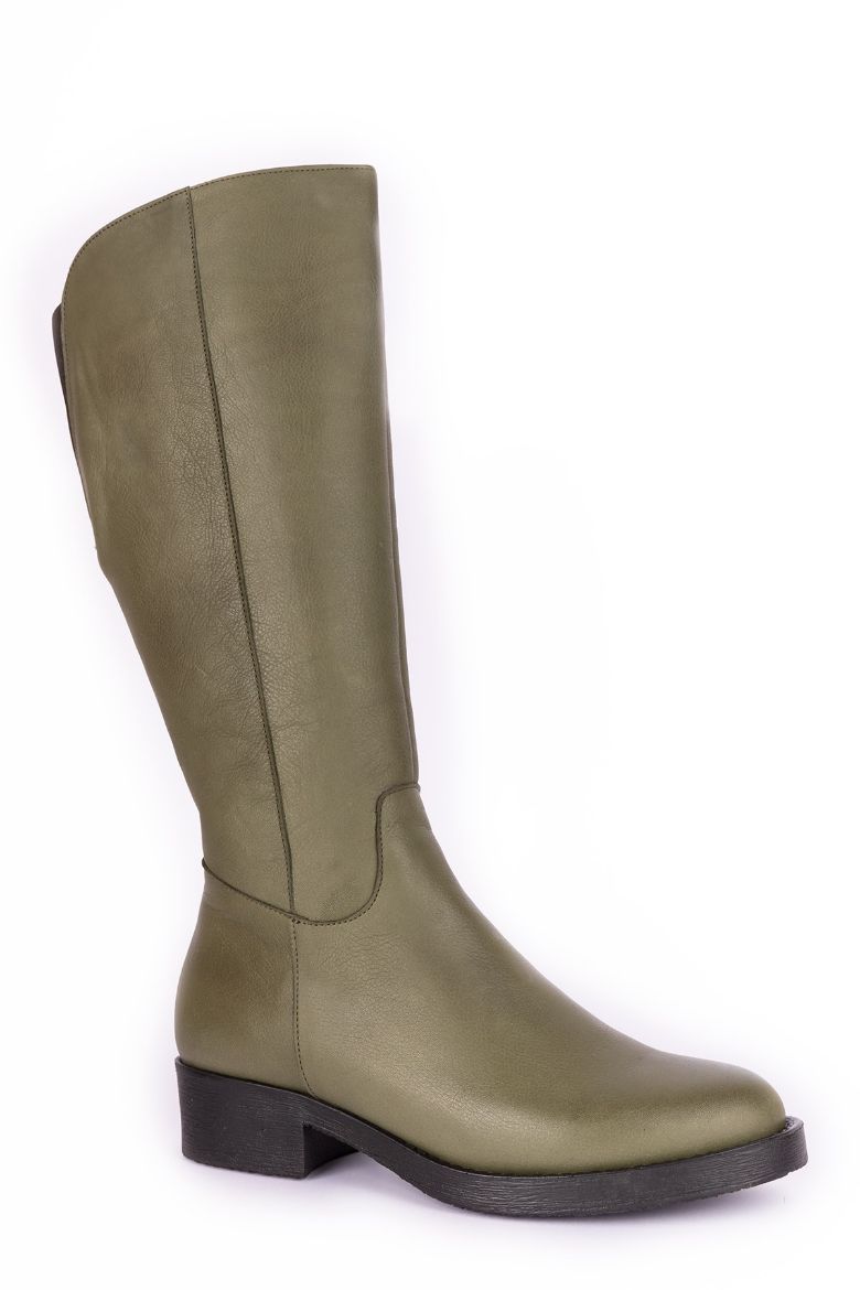 Hakiki Deri 36 Numaradan 41-42 Numaraya Kadar Baldırı Geniş Kadın Çizme Yeşil resmi
