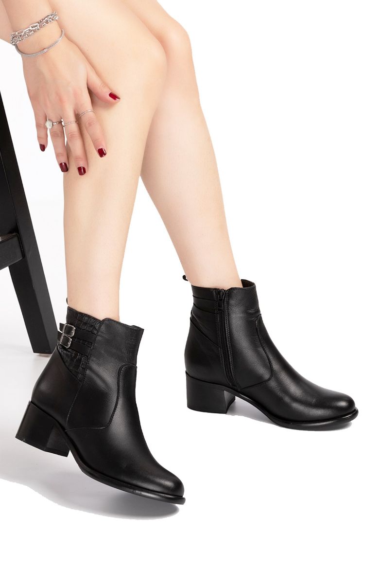 Siyah Hakiki Deri Kadın Bot Siyah resmi