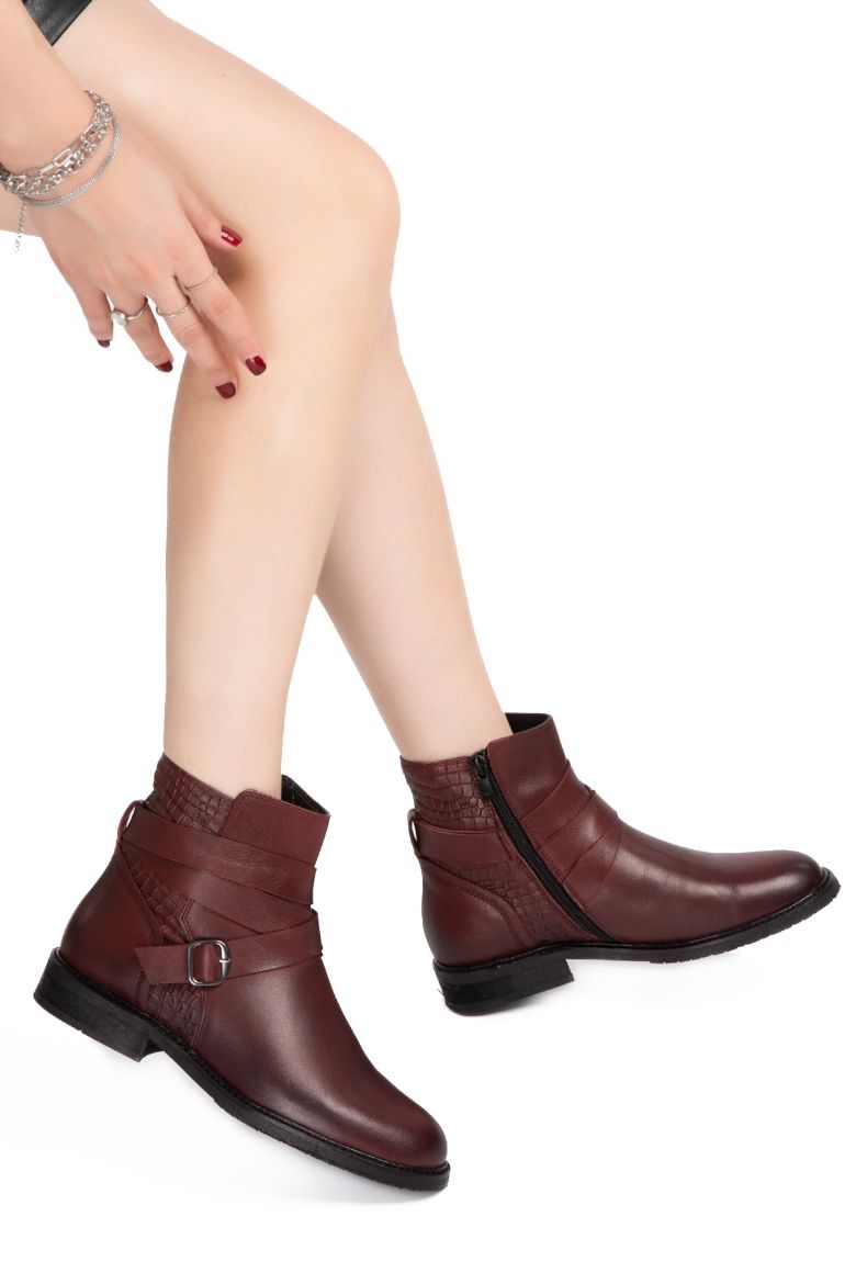 Bordo Hakiki Deri Büyük Numara Kadın Bot Bordo resmi