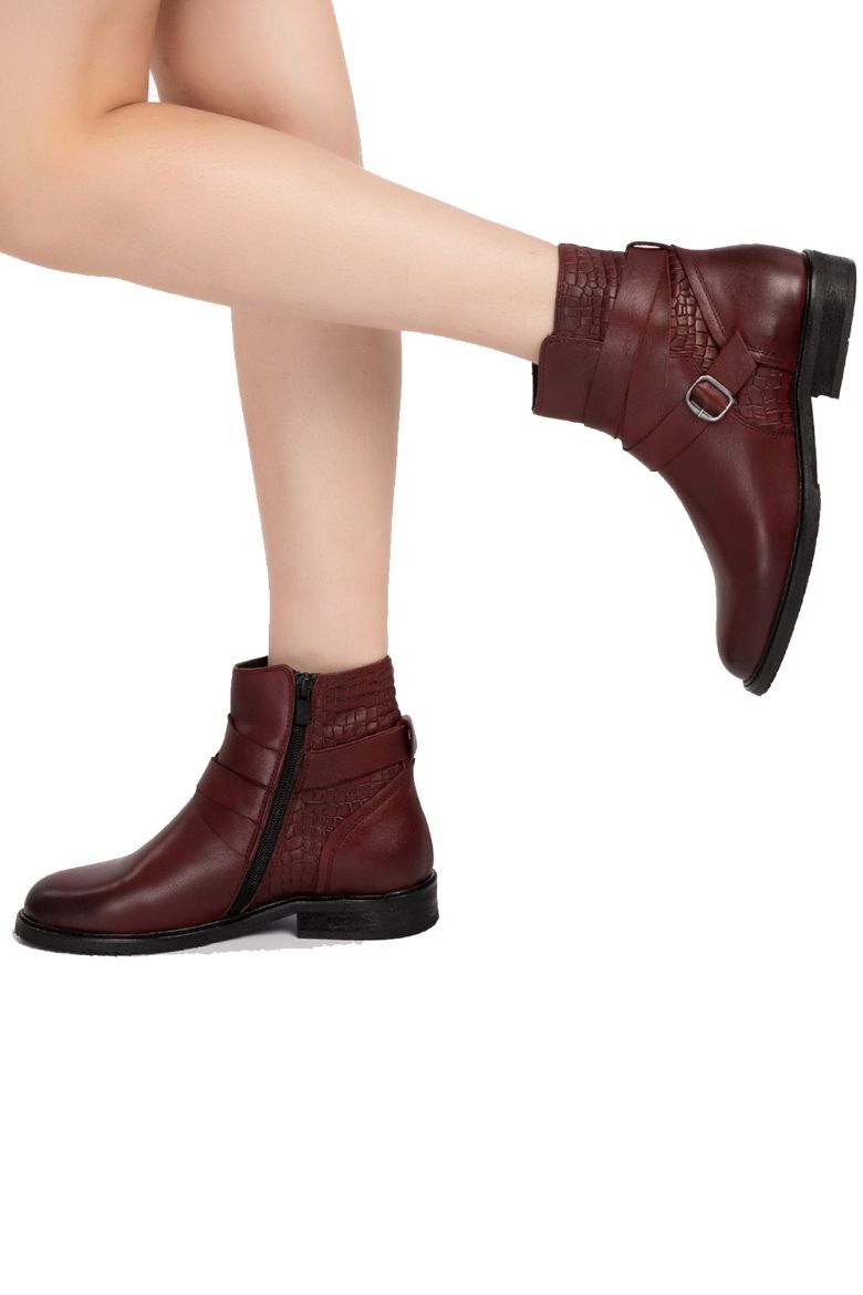 Bordo Hakiki Deri Büyük Numara Kadın Bot Bordo resmi