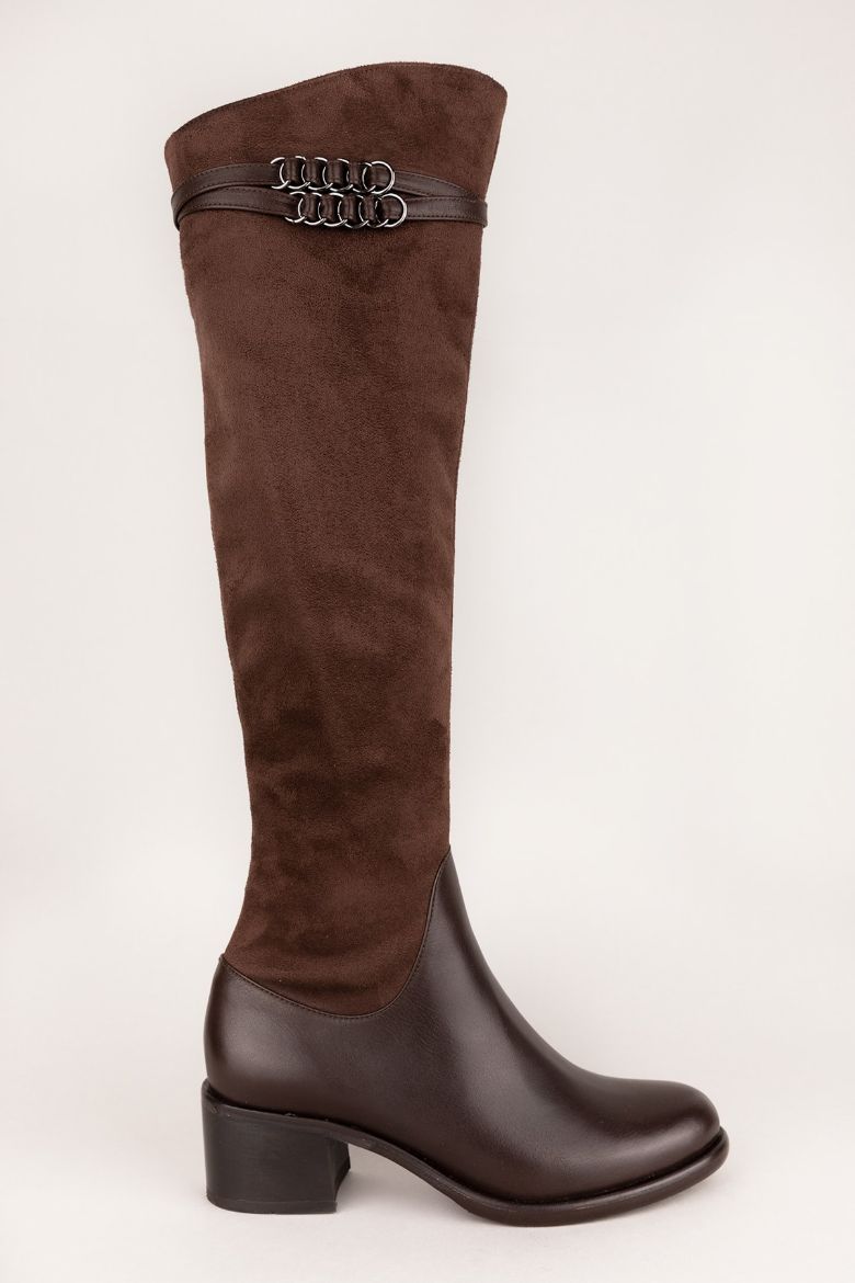 Kahverengi Strech Süet Deri Uzun Konçlu Büyük & Küçük Numara Kadın Uzun Çizme Kahverengi resmi