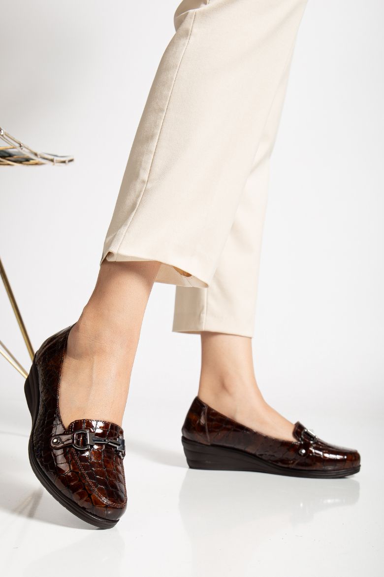 Hakiki Deri 33-34-35-36 Numaradan 41-42-43-44-45 Numaraya Kadar Comfort Kadın Ayakkabı Kahverengi resmi