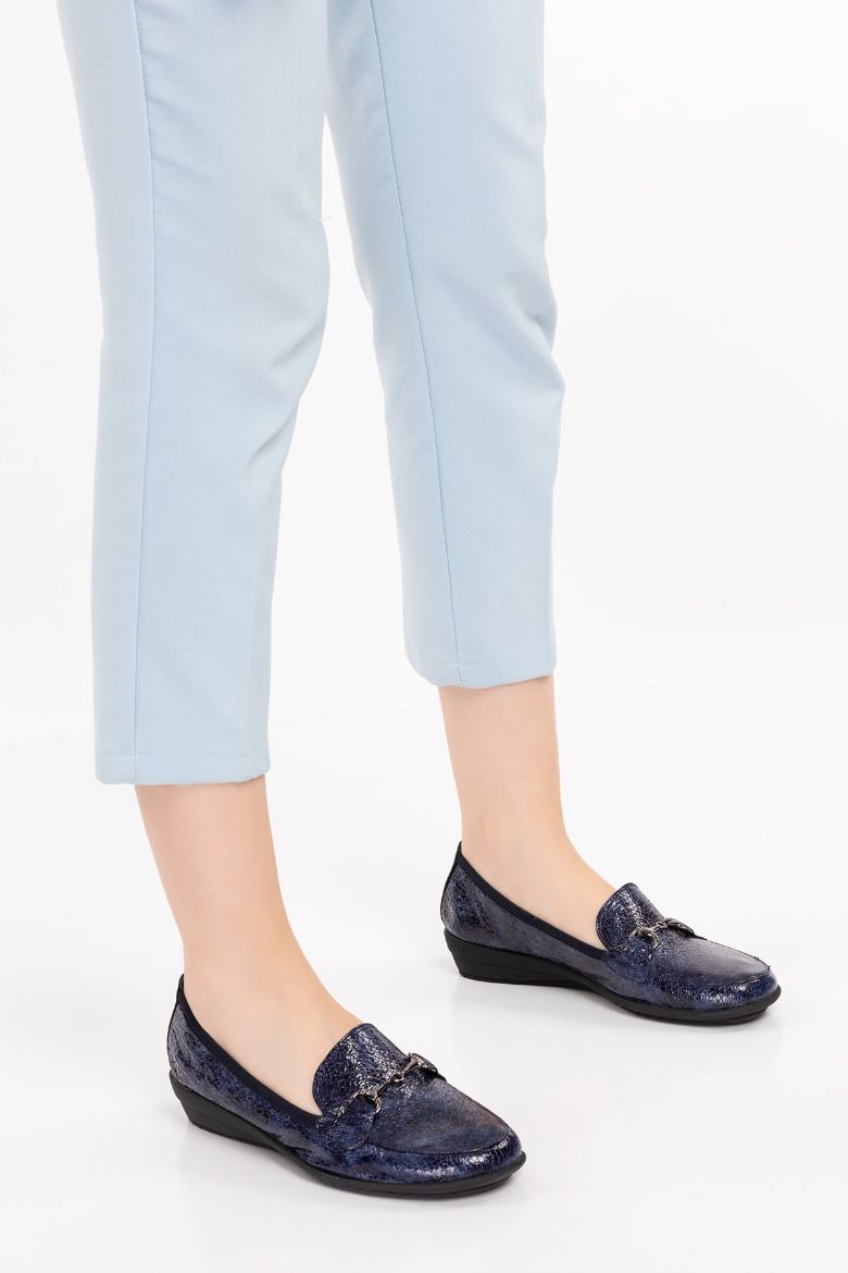 Hakiki Deri Comfort Ayakkabı 36-41 lacivert rugan resmi