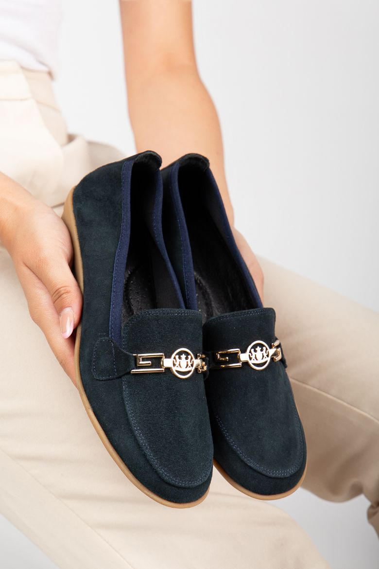 Hakiki Deri Yumuşak Tabanlı 36 Numaradan 41 Numaraya Kadar Loafer Ayakkabı Lacivert resmi