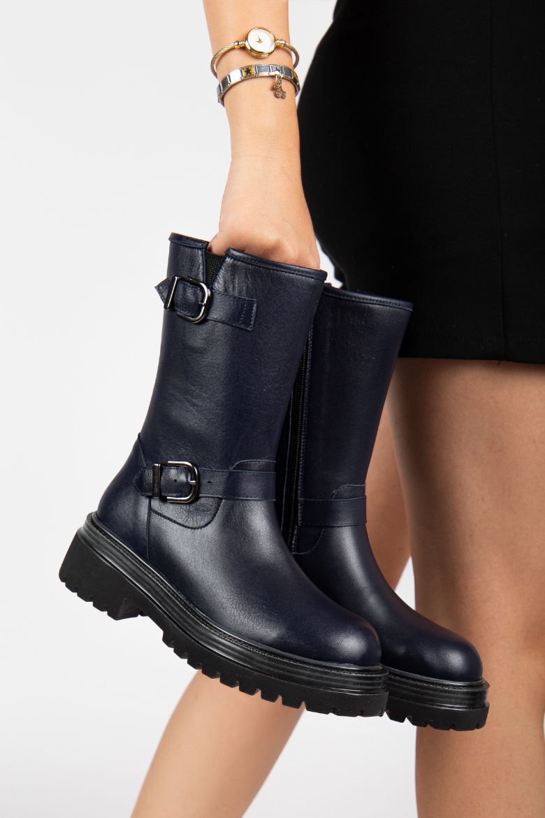 Hakiki Deri 35 Numaradan 41-42-43 Numaraya Kadar Kadın Kışlık Bot Lacivert resmi