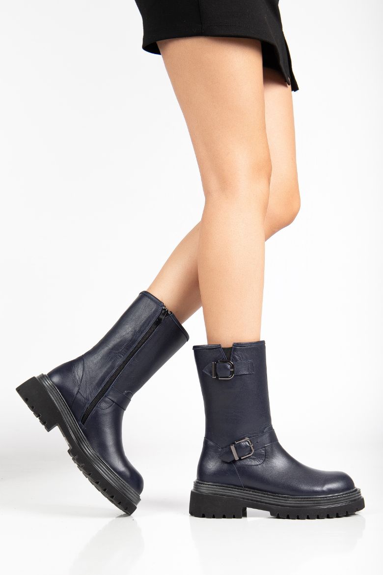 Hakiki Deri 33-34-35 Numaradan 41-42-43 Numaraya Kadar Kadın Kışlık Bot Lacivert resmi