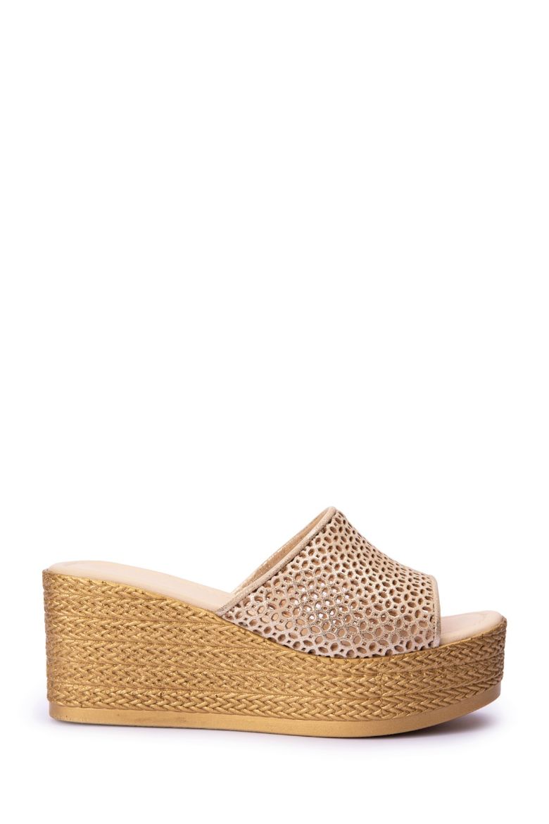 Hakiki Deri Altın Simli Kadın Terlik Altın resmi