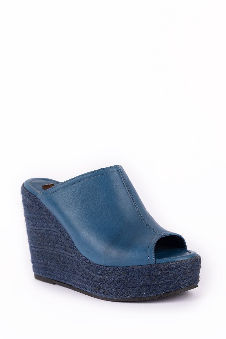 Hakiki Deri Espadril Kadın Sandalet 34-35-41-42-43-44 Numara Lacivert resmi
