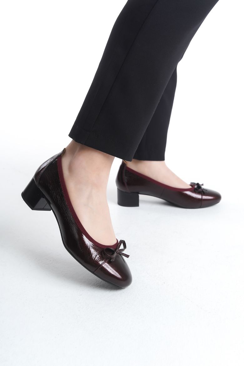 Hakiki Deri 36 Numaradan 42 Numaraya Kadar Topuklu Ayakkabı Bordo resmi