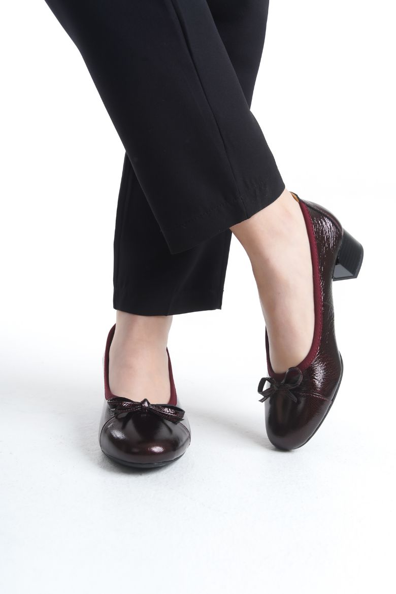 Hakiki Deri 36 Numaradan 42 Numaraya Kadar Topuklu Ayakkabı Bordo resmi