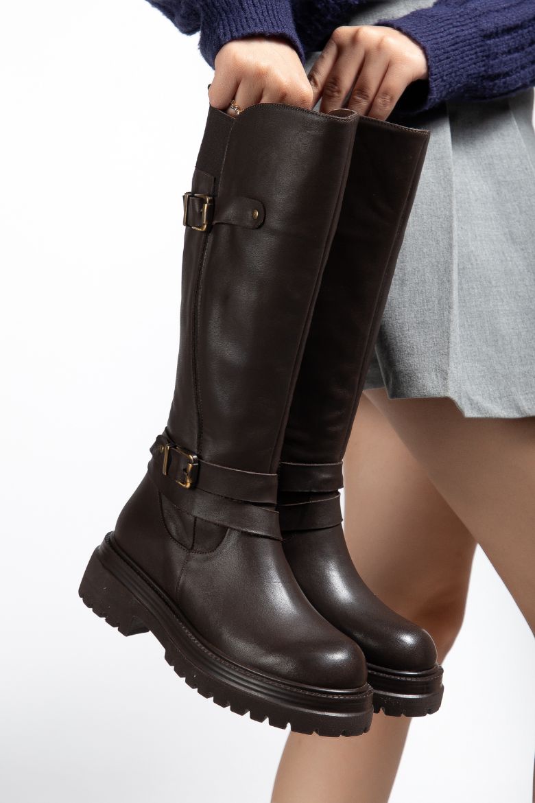 Hakiki Deri 35-36 Numaradan 41-42-43 Numaraya Kadar Kadın Kışlık Çizme Kahverengi resmi