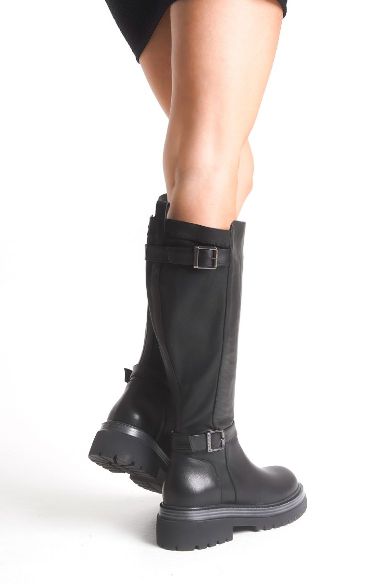 Konçu Streç Özellikli Hakiki Deri 33-34-35 Numaradan 41-42-43 Numaraya Kadar Kadın Kışlık Çizme Siyah resmi