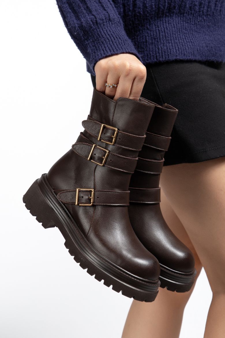 Hakiki Deri 35 Numaradan 41-42-43 Numaraya Kadar Kadın Kışlık Bot Kahverengi resmi