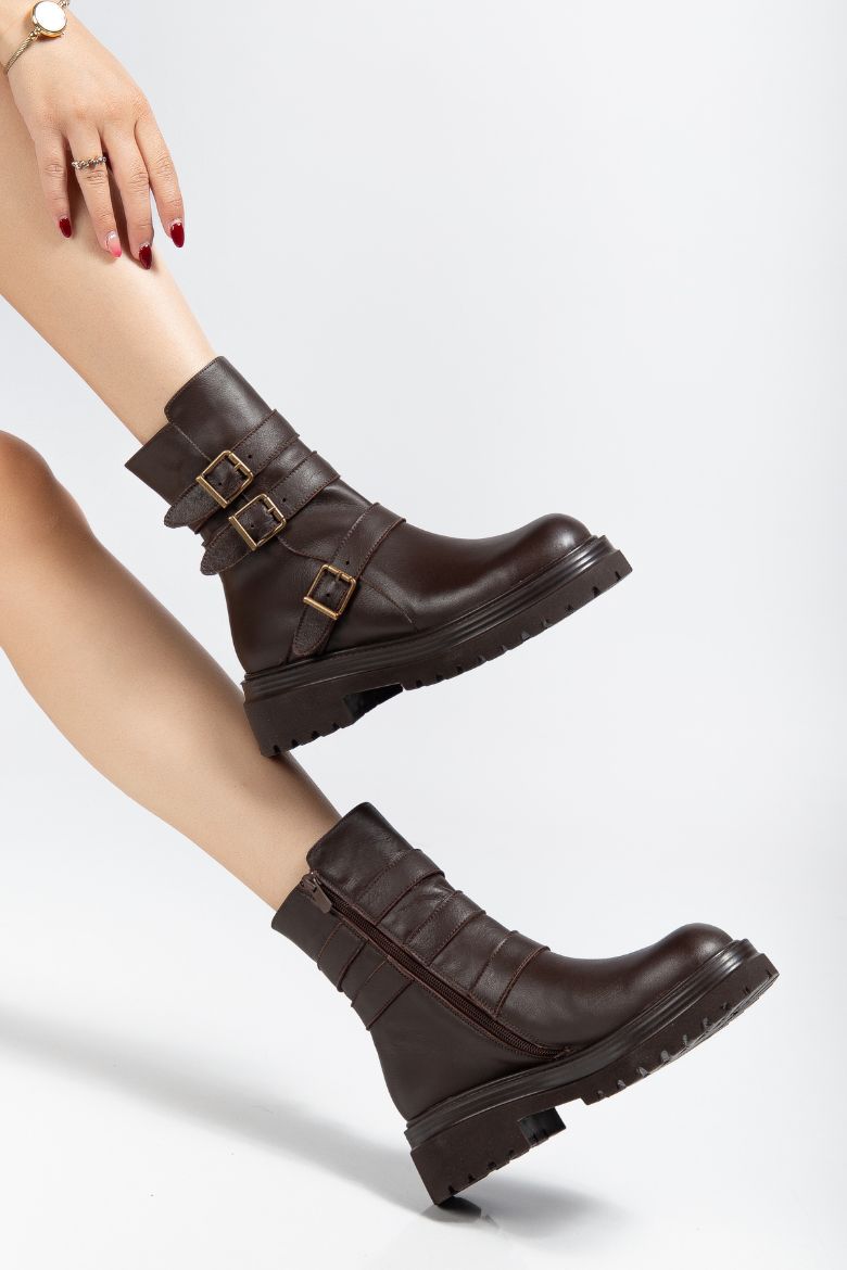 Hakiki Deri 33-34-35 Numaradan 41-42-43 Numaraya Kadar Kadın Kışlık Bot Kahverengi resmi