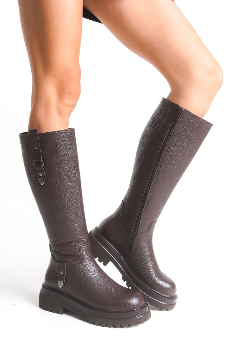 Hakiki Deri 33-34-35 Numaradan 41-42-43 Numaraya Kadar Kadın Kışlık Çizme Kahverengi resmi