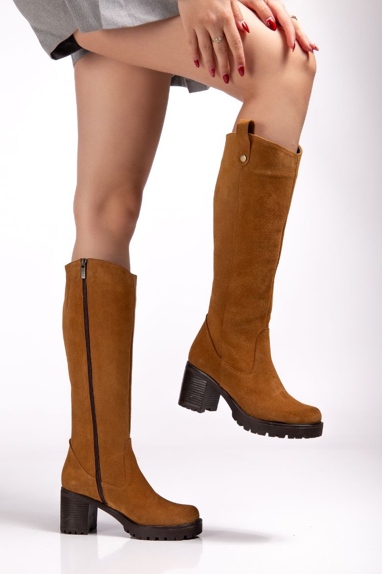 Hakiki Deri 36 Numaradan 41 Numaraya Kadar Kadın Kışlık Süet Çizme Taba resmi