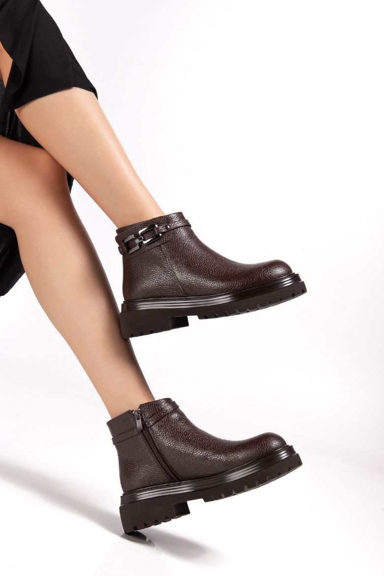 Hakiki Deri 33-34-35 Numaradan 41-42-43 Numaraya Kadar Kadın Kışlık Bot Koyu Kahverengi resmi