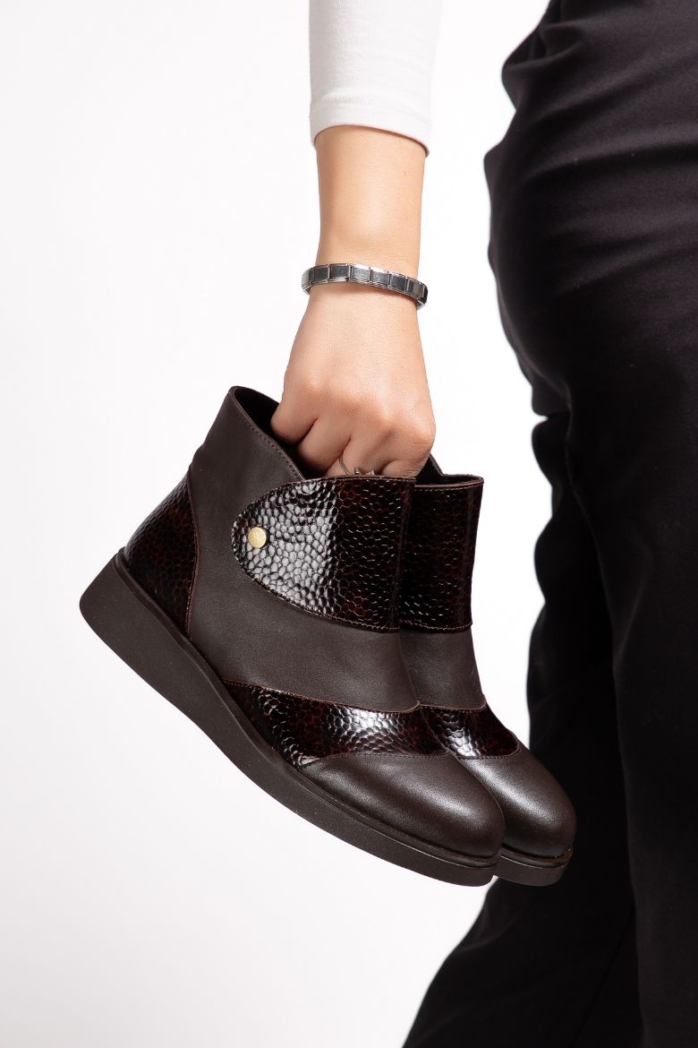 Hakiki Deri 36 Numaradan 41-42 Numaraya Kadar Kadın Kışlık Bot Koyu Kahverengi resmi