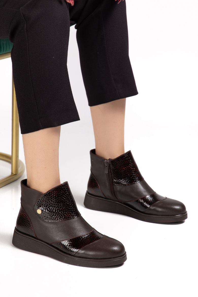 Hakiki Deri 36 Numaradan 41-42 Numaraya Kadar Kadın Kışlık Bot Koyu Kahverengi resmi