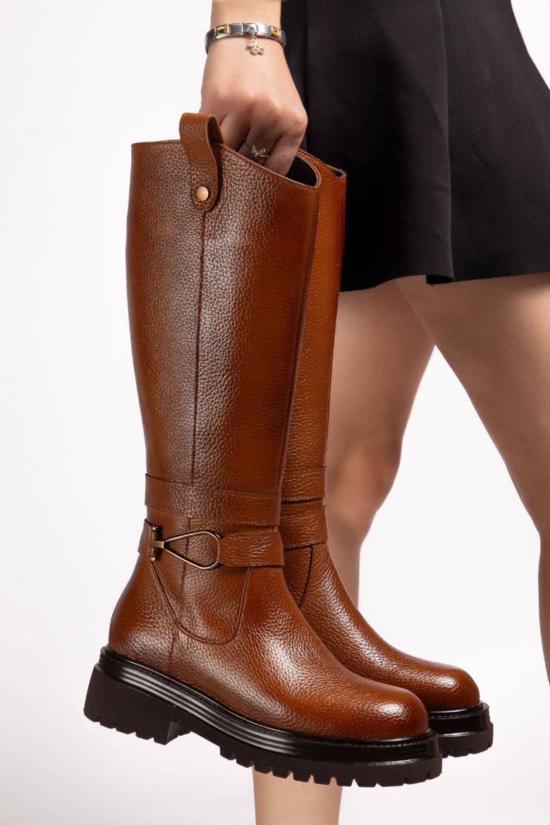 Hakiki Deri 33-34-35 Numaradan 41-42-43 Numaraya Kadar Kadın Kışlık Çizme Taba resmi