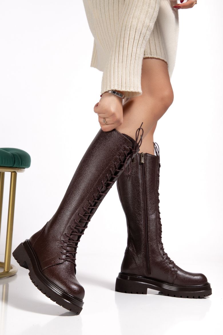 Hakiki Deri 33-34-35 Numaradan 41-42-43 Numaraya Kadar Kadın Kışlık Süet Çizme Kahverengi Deri resmi