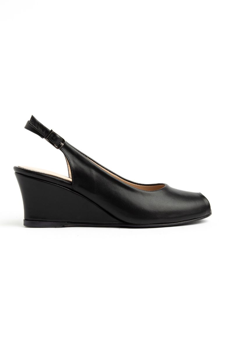 Hakiki Deri 33-34-35-36-37-38-39-40-41-42-43-44 Numara Dolgu Topuk Sandalet Siyah resmi