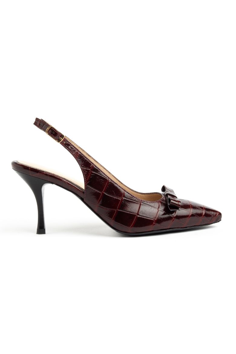 Hakiki Deri Timsah Desenli 34-35-36-37-38-39-40-41 Numara Kadın Stiletto Ayakkabı Bordo Timsah Desen resmi