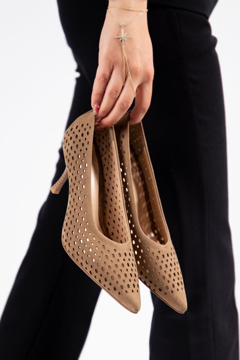 Hakiki Süet Deri 34-35-36-37-38-39-40-41 Numara Kadın Sitiletto Ayakkabı Cappuccino Süet resmi