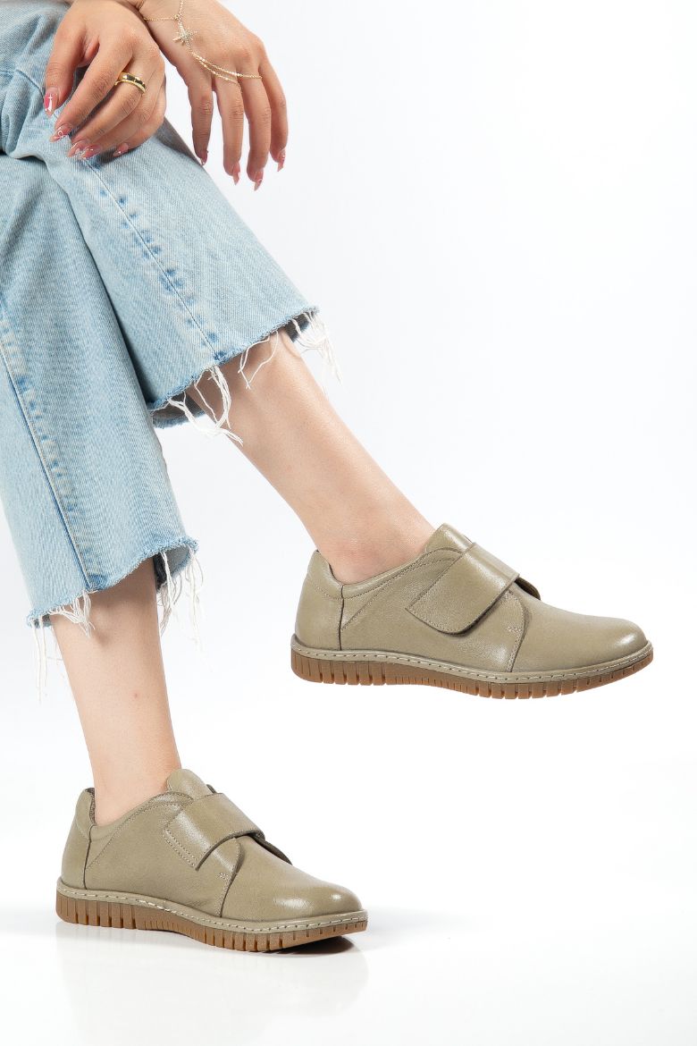 Hakiki Deri 36-37-38-39-40-41 Numara Kadın Cırt Bantlı Ayakkabı Açık Yeşil resmi