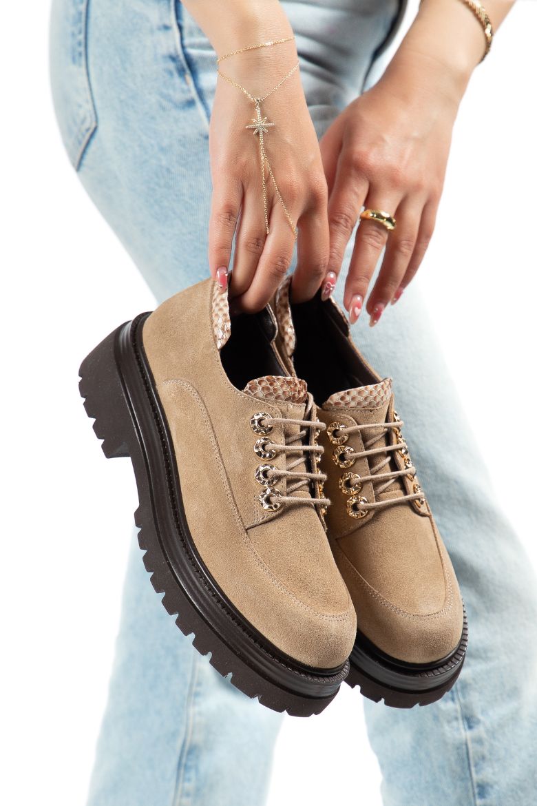 Hakiki Deri 33-34-35-36-37-38-39-40-41-42-43 Numara Kadın Ayakkabı Cappuccino Süet resmi