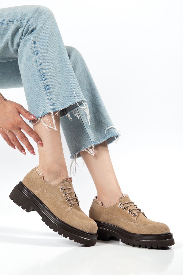 Hakiki Deri 33-34-35-36-37-38-39-40-41-42-43 Numara Kadın Ayakkabı Cappuccino Süet resmi