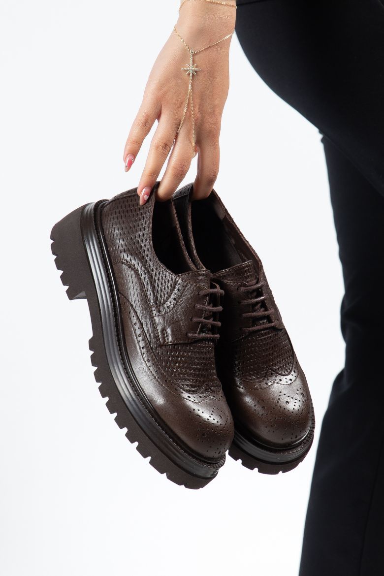 Hakiki Deri 33-34-35-36-37-38-39-40-41-42-43 Numara Kadın Ayakkabı Kahverengi resmi