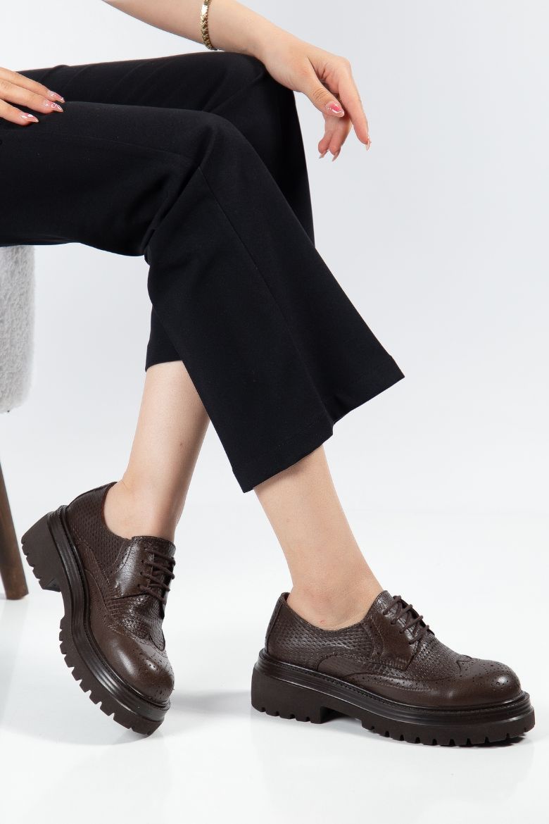 Hakiki Deri 33-34-35-36-37-38-39-40-41-42-43 Numara Kadın Ayakkabı Kahverengi resmi