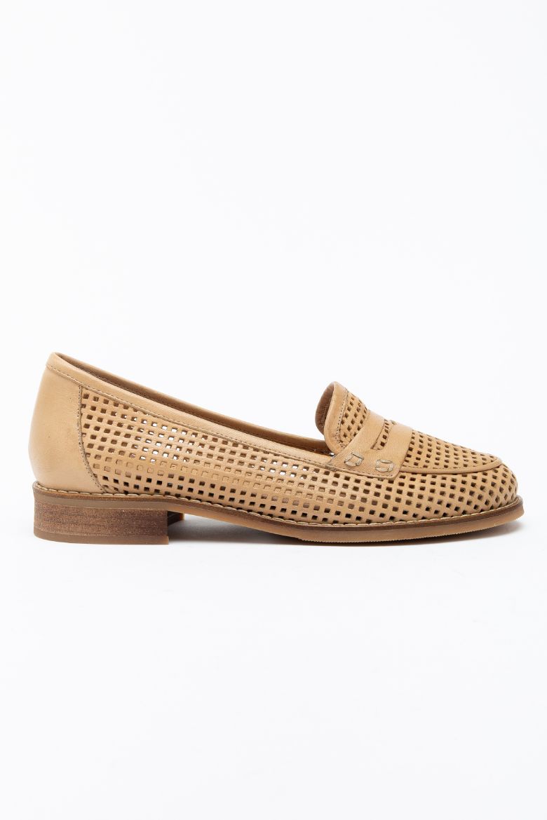 Hakiki Deri 33-34-35-36-37-38-39-40-41-42-43-44-45 Numara Lazer Kesim Delikli Kadın Ayakkabı Cappuccino resmi