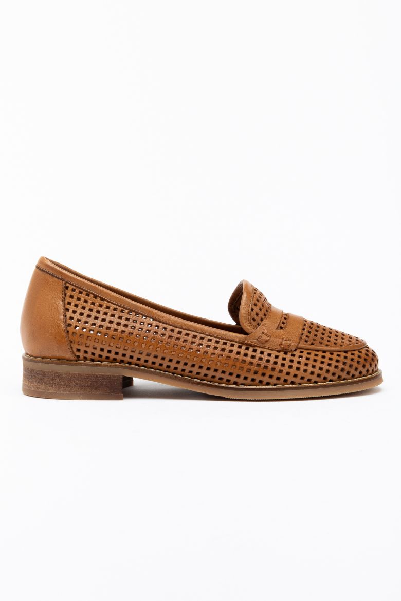 Hakiki Deri 33-34-35-36-37-38-39-40-41-42-43-44-45 Numara Lazer Kesim Delikli Kadın Ayakkabı Taba resmi