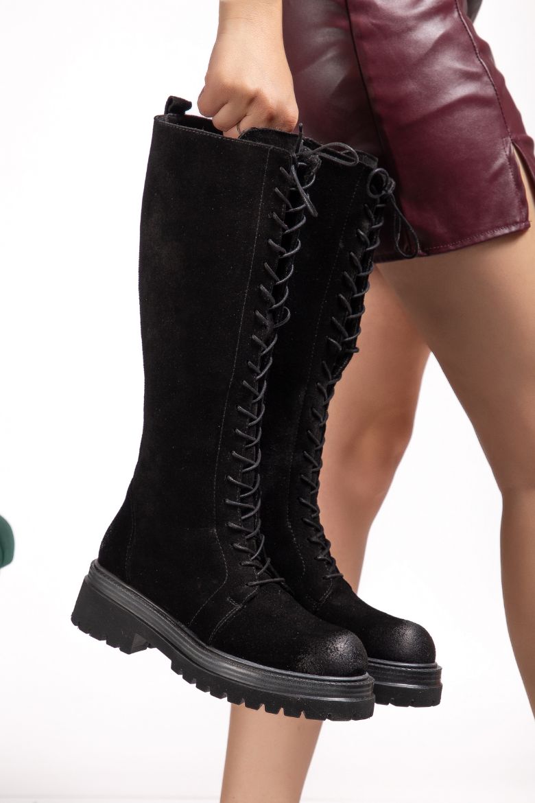 Hakiki Deri 33-34-35 Numaradan 41-42-43 Numaraya Kadar Kadın Kışlık Süet Çizme Siyah Süet resmi