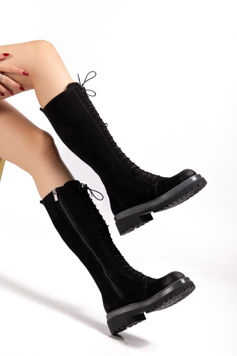 Hakiki Deri 33-34-35 Numaradan 41-42-43 Numaraya Kadar Kadın Kışlık Süet Çizme Siyah Süet resmi