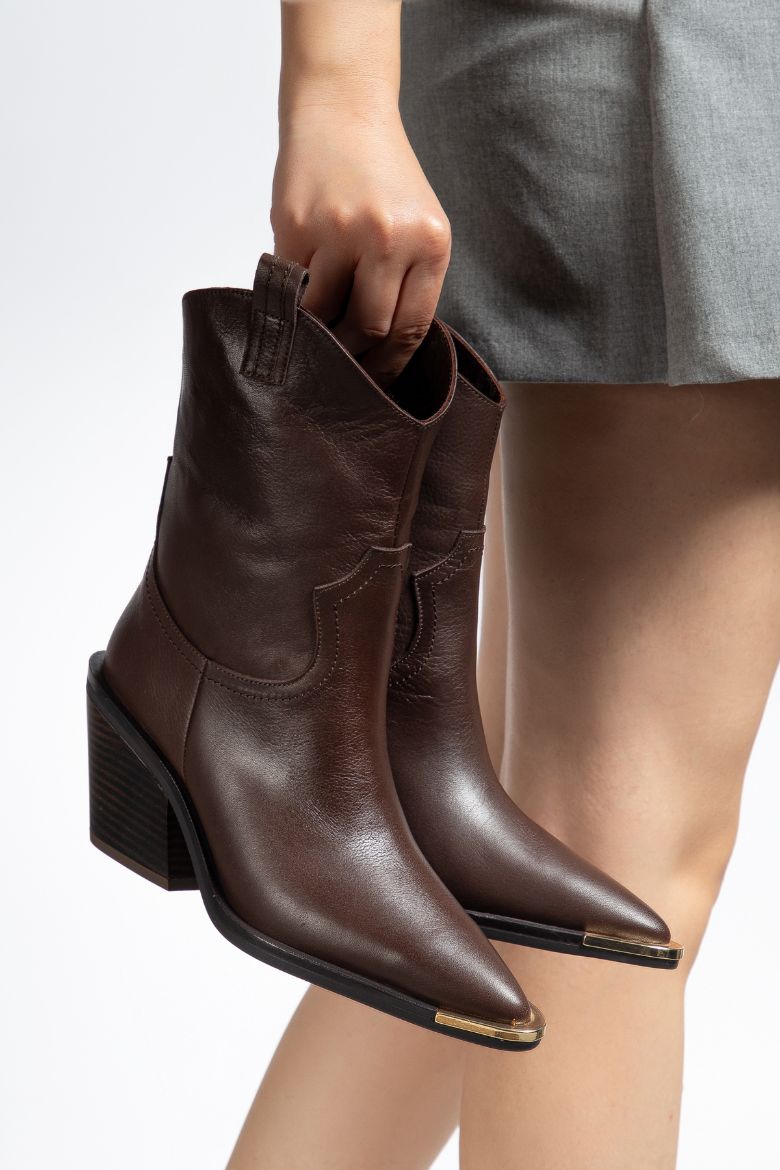 Hakiki Deri 36 Numaradan 41 Numaraya Kadar Kadın Kovboy/Western Uzun Bot Kahverengi resmi