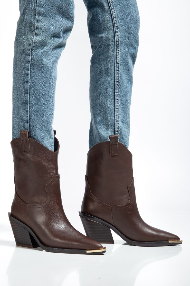 Hakiki Deri 36 Numaradan 41 Numaraya Kadar Kadın Kovboy/Western Uzun Bot Kahverengi resmi