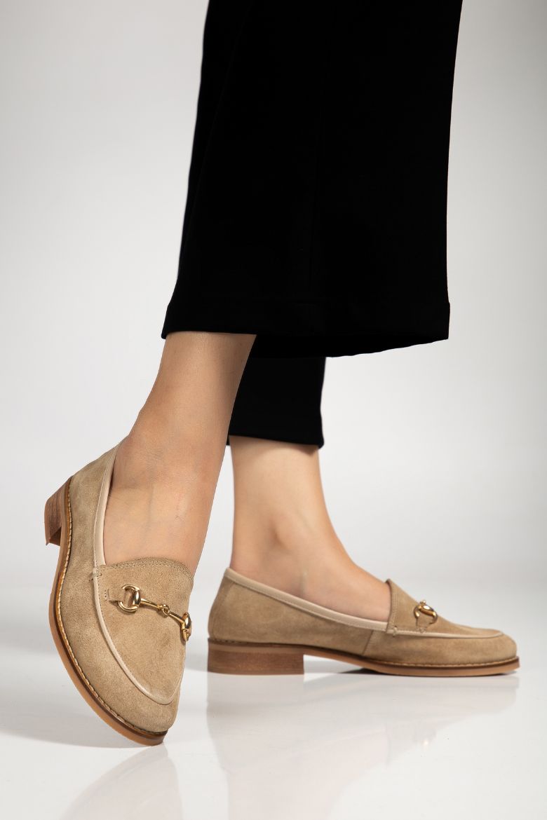 Hakiki Deri 33-34-35-36 Numaradan 41-42-43-44-45 Numaraya Kadar Kadın Ayakkabı Bej Süet resmi