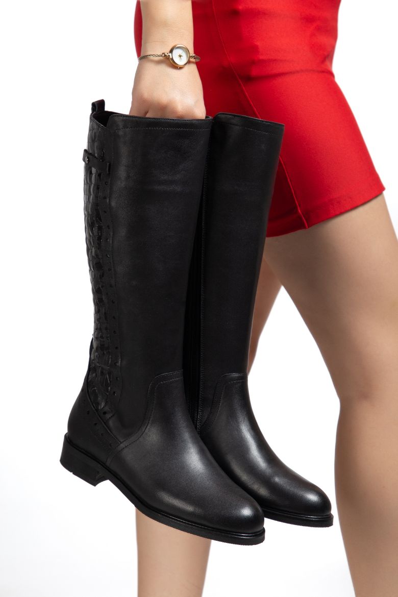 Hakiki Deri 33-34-35 Numaradan 41-42-43-44-45 Numaraya Kadar Kadın Kışlık Çizme Siyah resmi