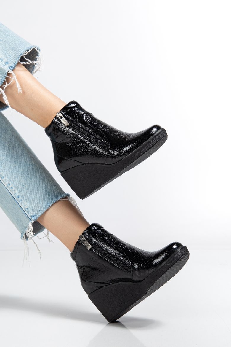 Hakiki Deri 34 -35 Numaradan 41-42 Numaraya Kadar Dolgu Topuk Kadın Bot Siyah Chicago resmi