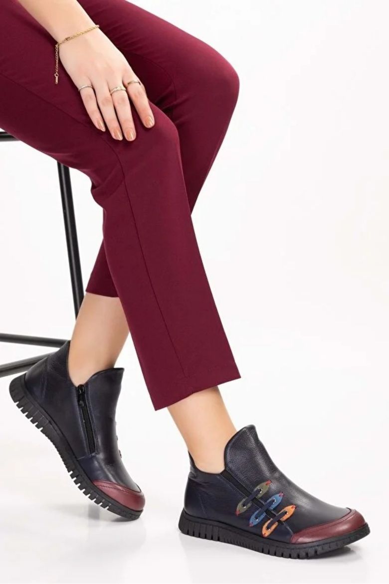 Hakiki Deri Rahat Kolay Giyim Günlük Bot Lacivert resmi