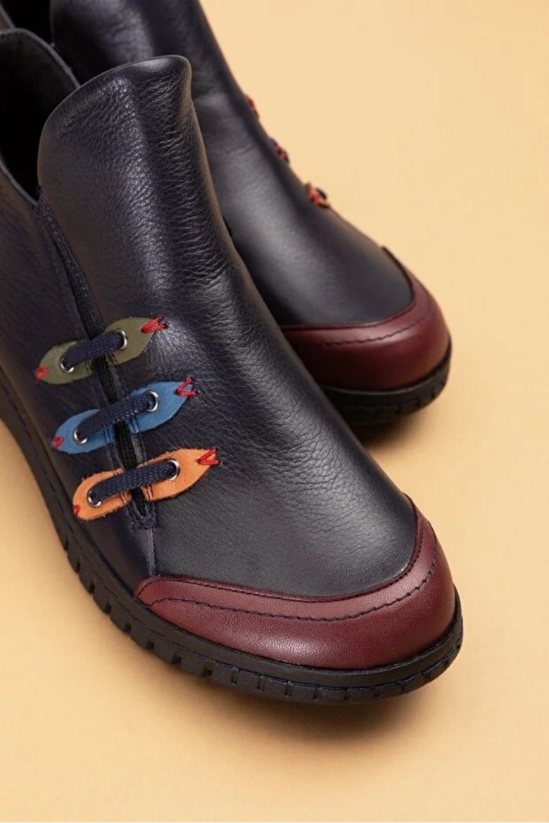 Hakiki Deri Rahat Kolay Giyim Günlük Bot Lacivert resmi