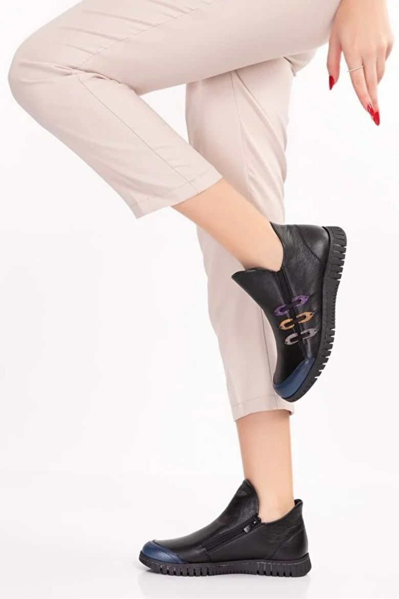 Hakiki Deri Rahat Kolay Giyim Günlük Bot Siyah resmi