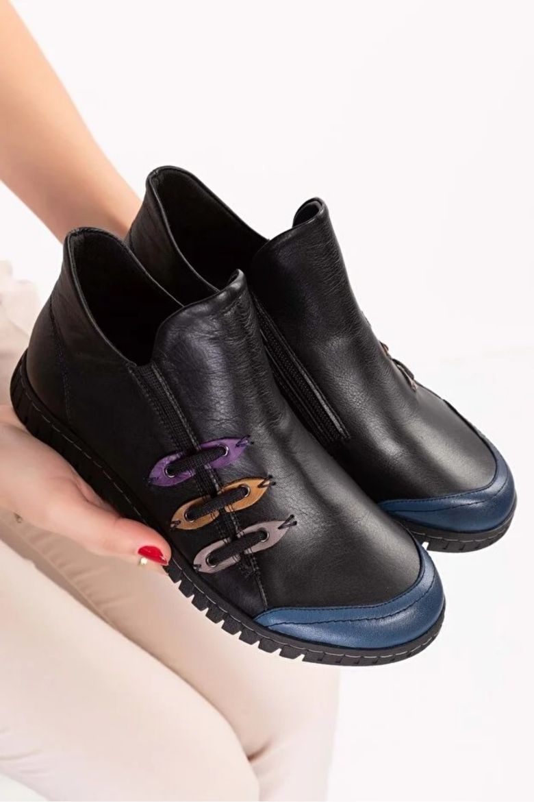 Hakiki Deri Rahat Kolay Giyim Günlük Bot Siyah resmi