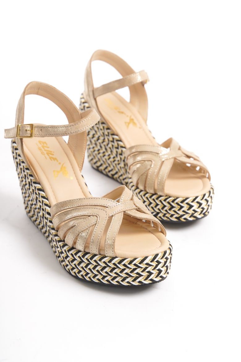 Hakiki Deri  Kadın  Sandalet 33-34-35-41-42-43-44-45 altın resmi