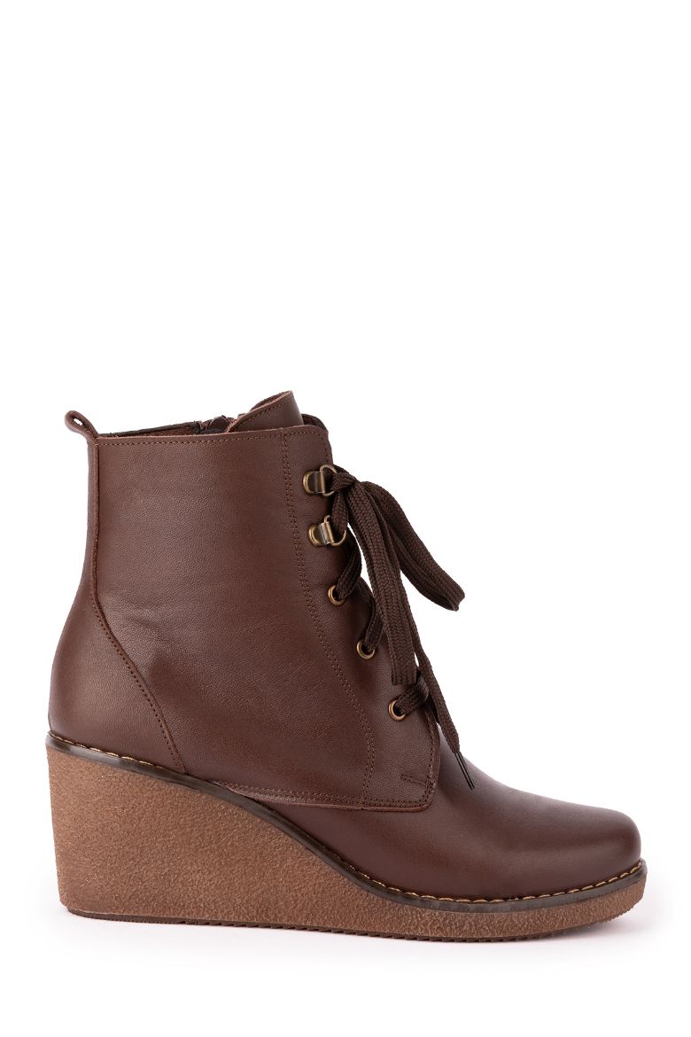 Hakiki Deri 34-35-41-42-Numara Dolgu Topuk Kışlık Kadın Bot kahve resmi